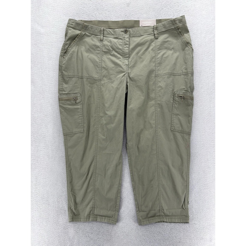 Chico's Cotton Poplin Cargo Crop Pants Womens 4 Green Straight Leg Stretch NWT